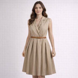 TOMMY HILFIGER Sleeveless Knee-Length Fit and Flare Pleated Cotton Dress 12